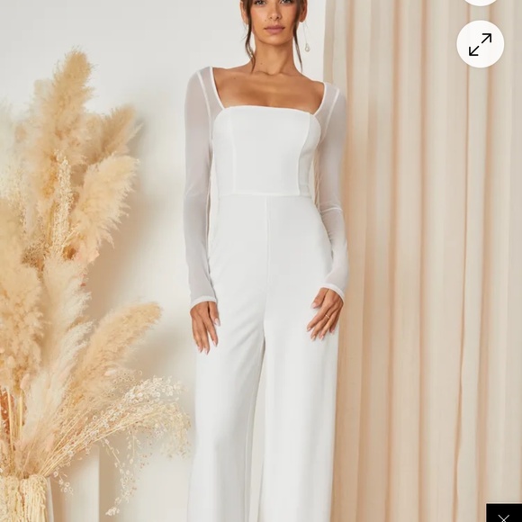 Lulus Lovingly Yours White Mesh Long Sleeve Jumpsuit - Size XL - Picture 3 of 3